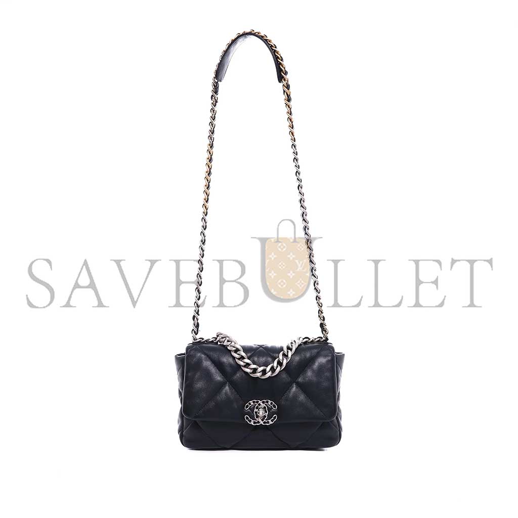 Ch*el 19 flap bag black lambskin mixed hardware as1160 (26*16*9cm)